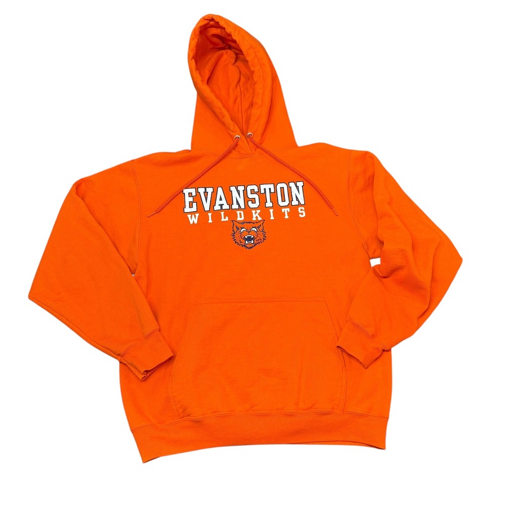 Evanston Wildcats Hoodie Pullover Sweatshirt Orange Graphic Logo Medium‎
